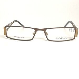 TAKA T2652 Brown Stainless Steel Eyeglasses Frames 54/17/135‎ Rectangular Mens